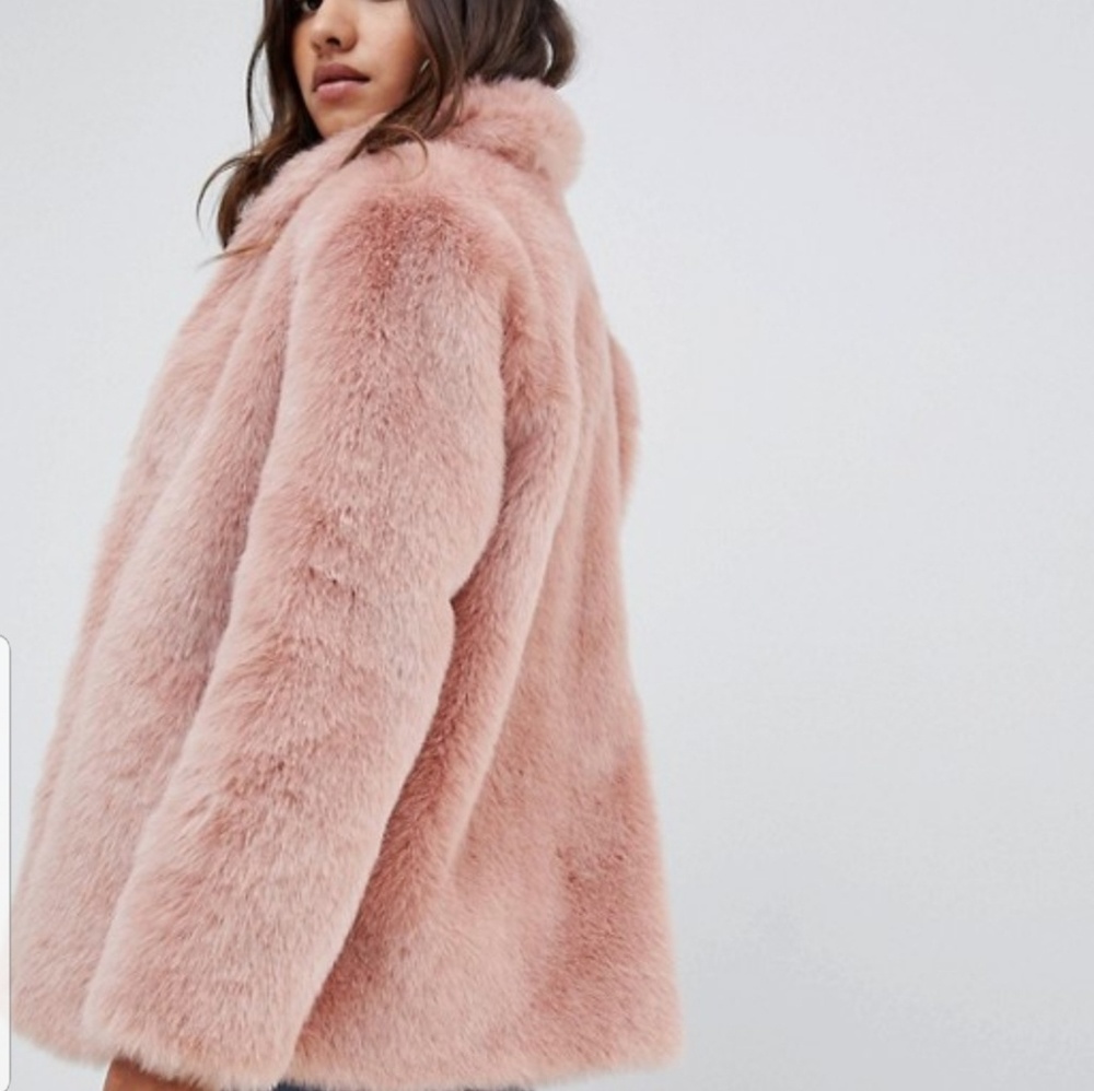 NWT asos pink  faux fur coat
